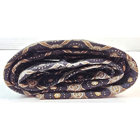 Meeting Street Handmade Silk Tie Brown & Gold Geometric Pattern - Picture 7 of 8